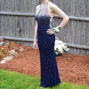 Navy blue sparkly prom dress